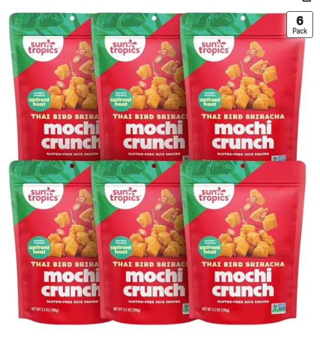 Sun Tropics Mochi Snack Bites, Variety Pack, 3.5 oz (6 Pack), Gluten Free, No MSG Added, Dairy Free, Crunchy Snack - Thai Bird Sriracha 3.5 Ounce (6 Pack)