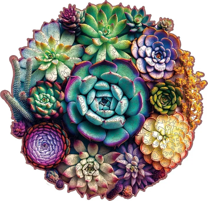 Mandala Succulent Plants Wooden Jigsaw Puzzle