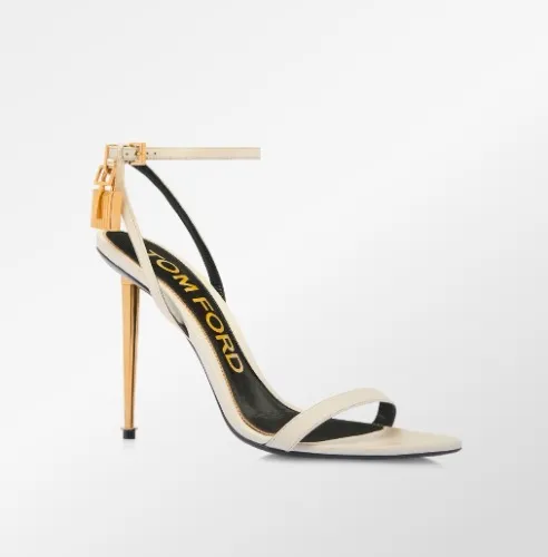 SHINY LEATHER PADLOCK POINTY NAKED SANDAL