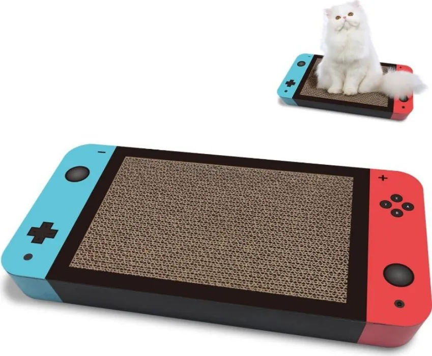 NICETHUMB Gaming Cat Scratcher, Double Sided Cat Scratching Pad with Stickers, Game Theme Cute Kitten Interactive Toy, Kitten Toy & Cat Scratching Pad