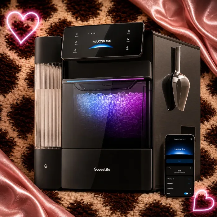 GoveeLife Smart Nugget Ice Maker Pro, 60lbs Daily, 6-Minute Ice, 40dB | Ultra-Quiet with AI NoiseGuard, App & Voice Control, Self-Clean, 3.5lbs Basket & Dual Water Tanks, for Home Kitchen, Party