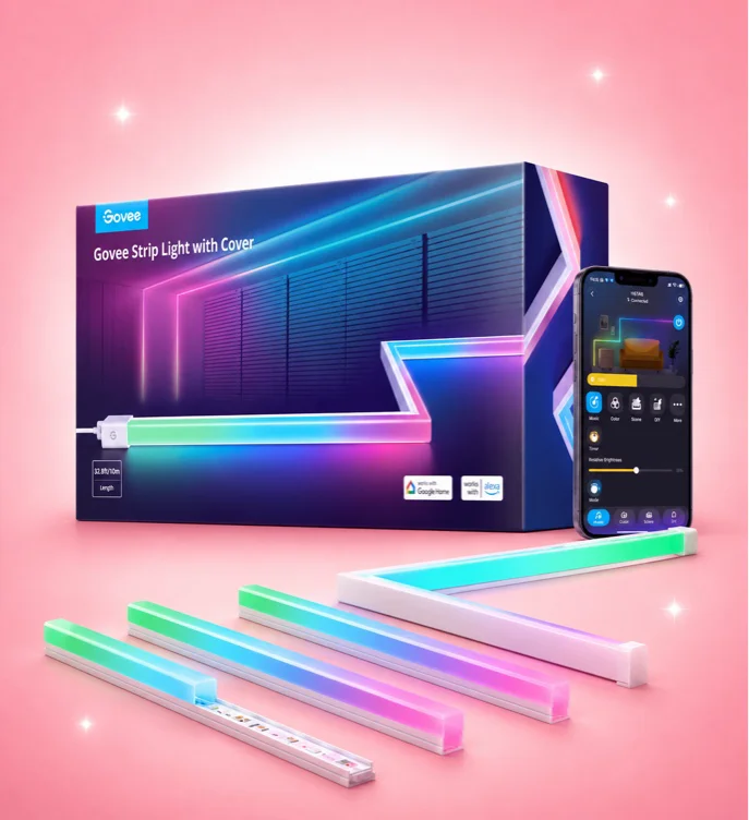 Govee RGBIC LED Strip Lights 32.8ft with Covers,Smart Control, APP, WiFi | Work with Alexa, Google Assistant, Matter, Smarthings, Diffuser Channel with LED Lights for Bedroom, Skirting Lines, Cabinet - 32.8ft