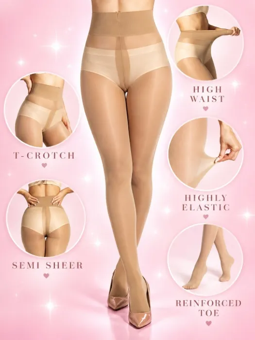 HOTBOSS Unbelievable Durability Tights, Rip Resistant Pantyhose, 40D Semi Sheer High Waist T-Crotch Strong Tights for Women - Medium - Nude