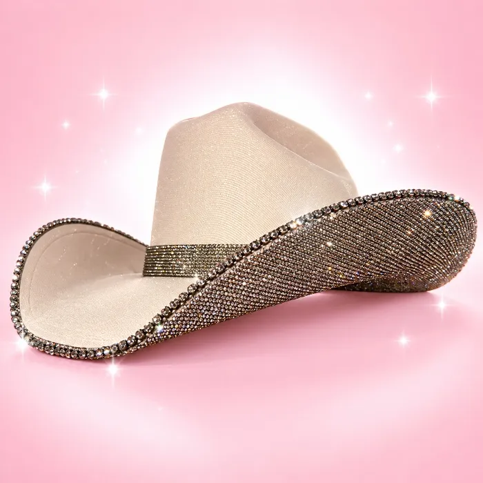 Mocha square shaped straw hat w/ black diamond rhinestones | S/M