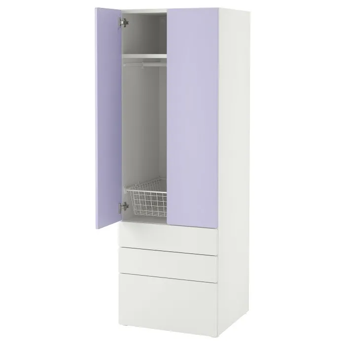 SMÅSTAD / PLATSA Wardrobe - white lilac/with 3 drawers 60x57x181 cm