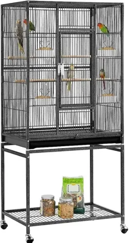 Yaheetech 54-in Rolling Metal Large Parrot Cage Mobile Bird Cage with Detachable Stand, Black