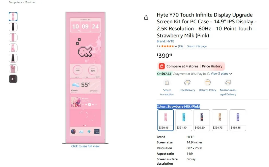 Hyte Y70 Touch Infinite Display Upgrade Screen Kit for PC Case - 14.9" IPS Display - 2.5K Resolution - 60Hz - 10-Point Touch - Strawberry Milk (Pink) : Amazon.com.au: Computers