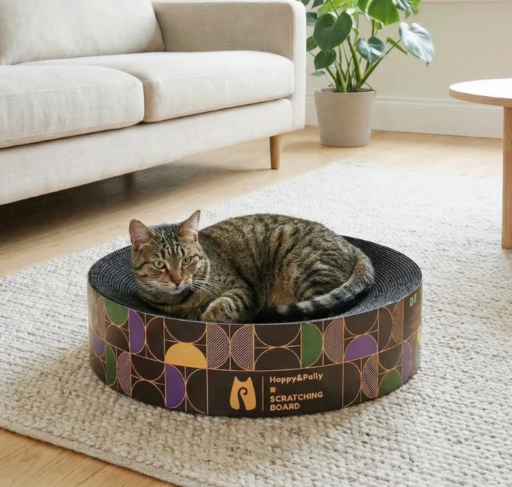 Happy & Polly Round Cat Scratching Pad, Black, 16-in