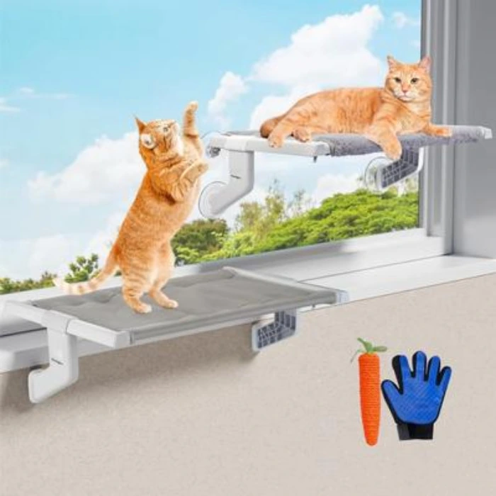 Fleece Adjustable Cat Window Perch, Gray, 26 x 13-in