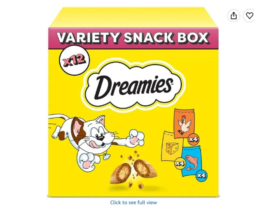 Dreamies Variety Snack Box Pet Food, 60 g Pouches, Cat Treats Tasty Snacks with Delicious Chicken, Salmon and Cheese Flavours, (12x60g) : Amazon.ie: Pet Supplies