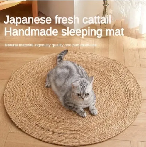 Hand Woven Rattan Cat Scratcher Mat Pet Round (40cm)