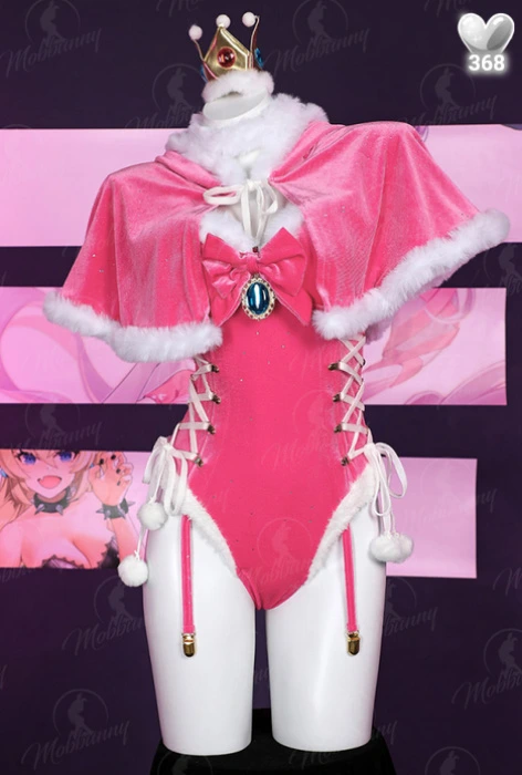  Peach Lingerie Bodysuit Plush Homewear Romper and Cloak with Gloves and Thigh Socks