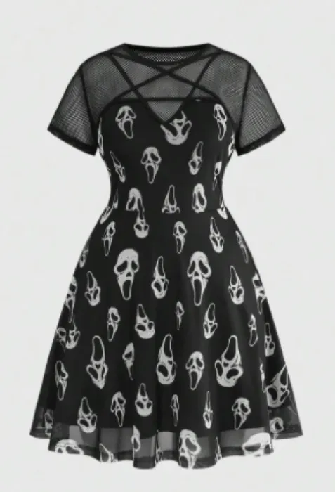 🍄Summer Goth Skull & Ghost Face Dress🍄