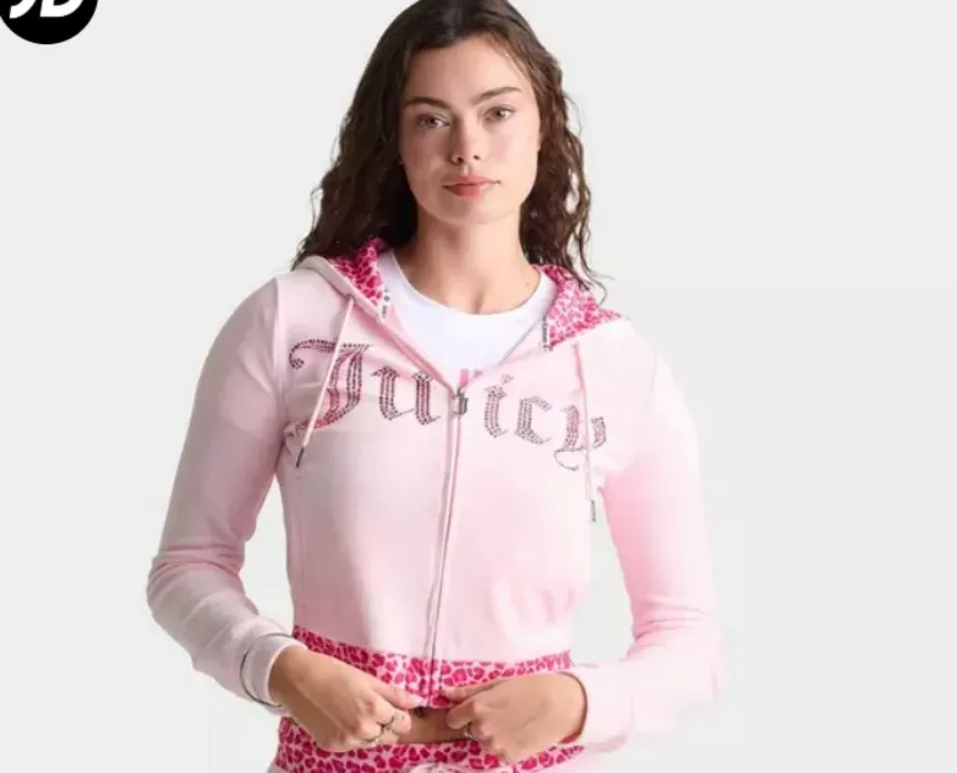 Juicy Couture Women's Bling Front Full-Zip Hoodie in pink L