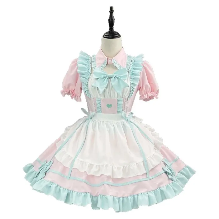 teal and pink maid dress