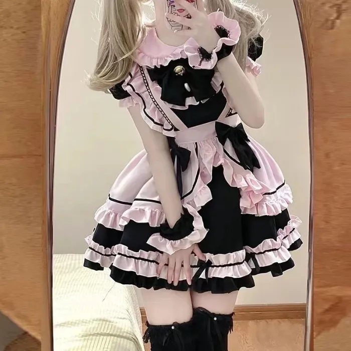 black and pink maid dress