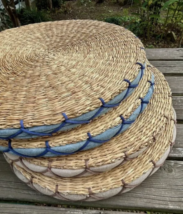 Set of 4 Japanese Tatami Igusa Round Cushions Zabuton Floor Seats Japan