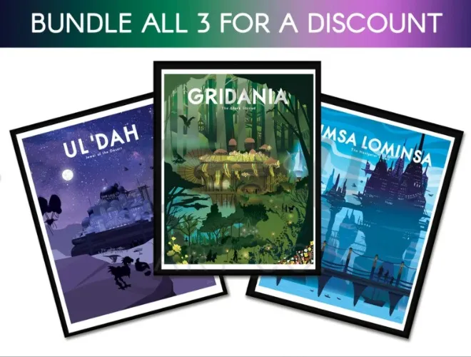 Bundle of 3 | FFXIV art, Final Fantasy, nerdy gift, gamer art, Fantasy birthday gift, father's day, Limsa, Gridania, Uldah