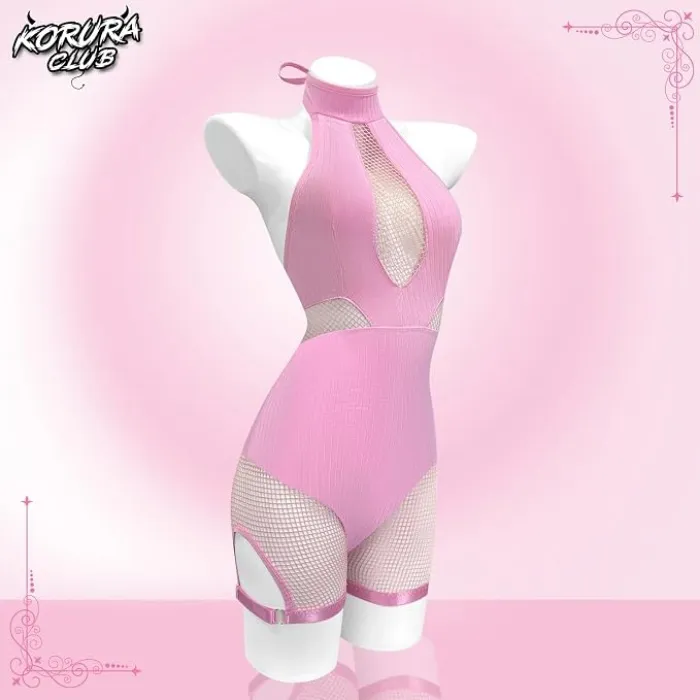 KORURACLUB Fishnet Shapewear Bodysuit Backless Outfit | Pink