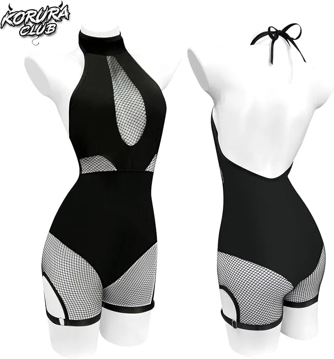 KORURACLUB Fishnet Shapewear Bodysuit Backless Outfit | Black