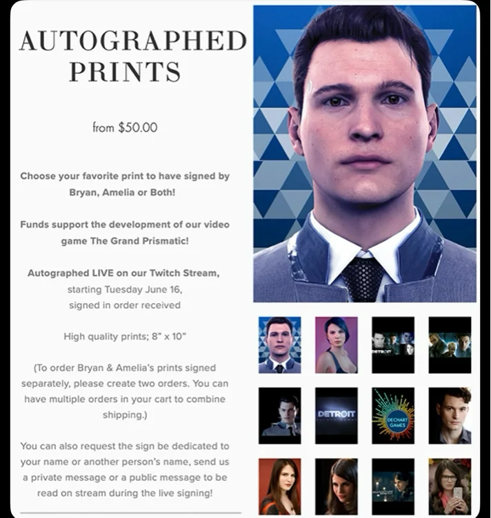 Detroit Becomes Human | Connor: VC Bryan Dechart | Autographed Prints