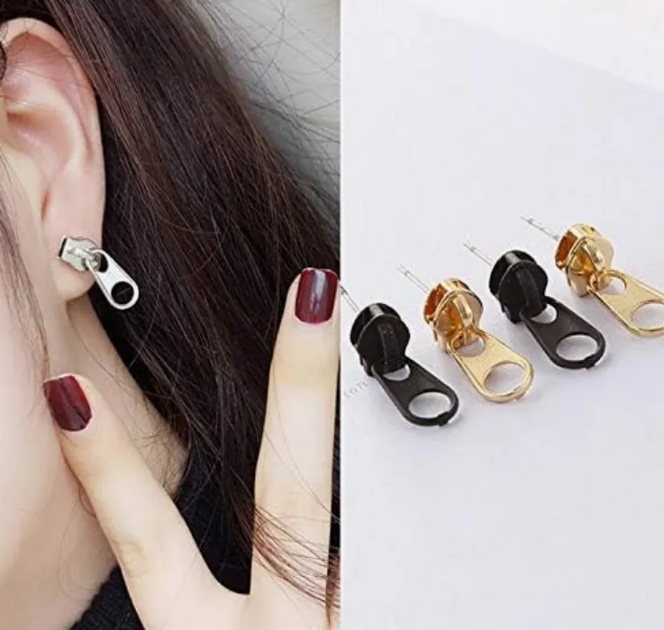Mountainer 3 Pairs Personality Cool Zipper Metal Stud Earrings for Men Women Vintage Punk Style Earring Women Girl Unique Funny Party Jewelry - 