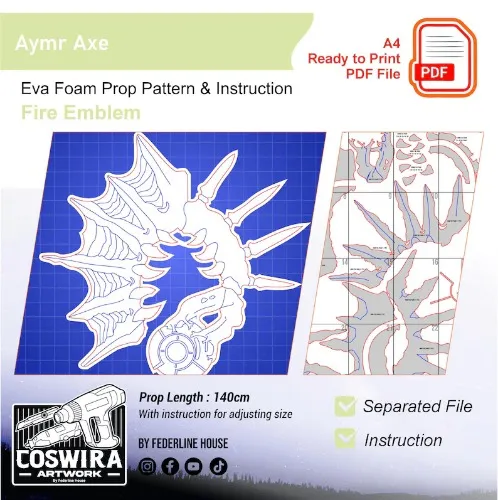 Aymr Axe Prop Template – EVA Foam Pattern Inspired by Fire Emblem for Cosplay & DIY Builds