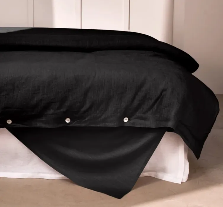 Linen duvet cover with button closure - Jet-black