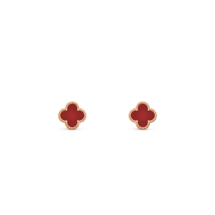 Sweet Alhambra earstuds 18K rose gold, Carnelian - Van Cleef & Arpels