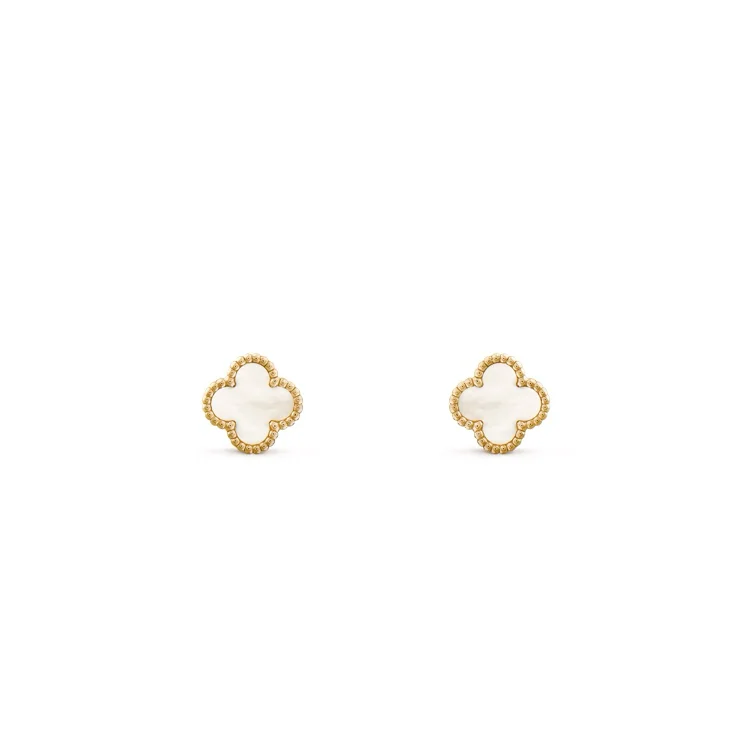 Sweet Alhambra earstuds 18K yellow gold, Mother-of-pearl - Van Cleef & Arpels