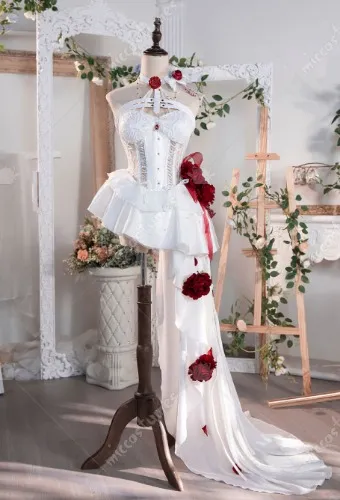 Goddess of Victory: Nikke Mihara Bonding Chain Cosplay Costume White Dress with Headdress and Socks