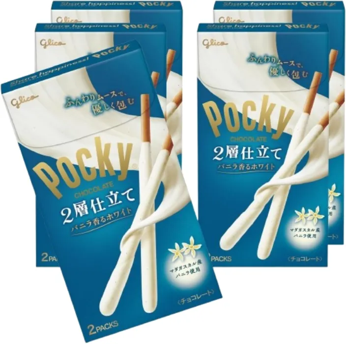 Glico Pocky Double-Layered Vanilla-Scented White Chocolate (5 boxes, 2 packs each)