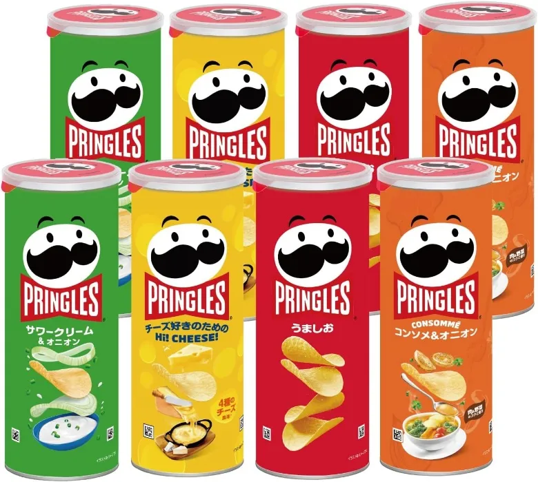 Pringles Medium Cans – 4 Varieties, 2 of Each (Sour Cream & Onion, Hi! CHEESE!, Lightly Salted, Consommé & Onion)