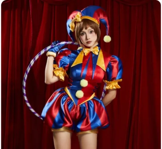 TADC Clown Girl Cosplay Costume Blue Red Jumpsuit and Hat with Gloves and Socks