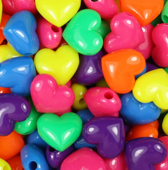 Neon Bright Mix 18mm Heart Pony Beads