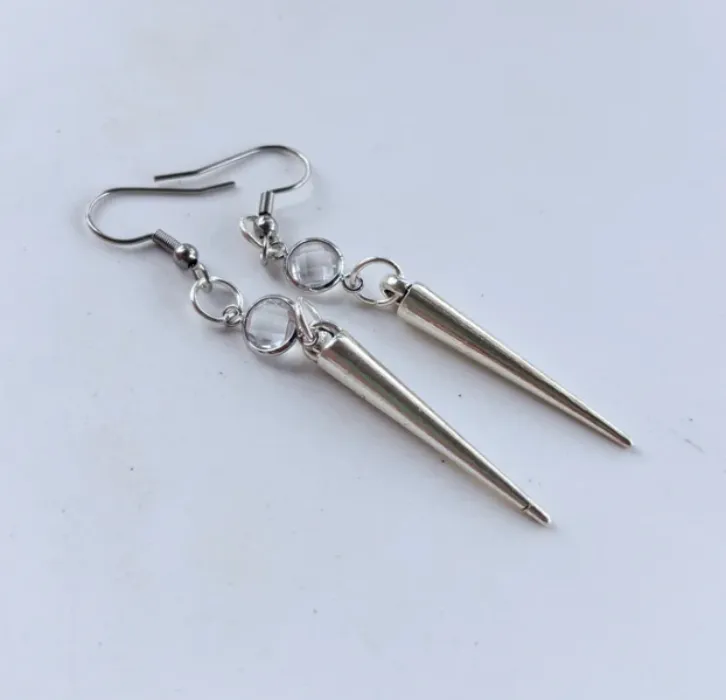 Silver spike & gem earrings