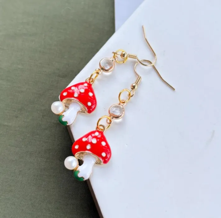 Mushroon & gem earrings
