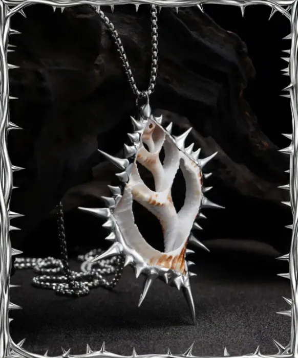 Solder Alchemy - Pirate Crest, Gothic Soldered Seashell Slice Necklace