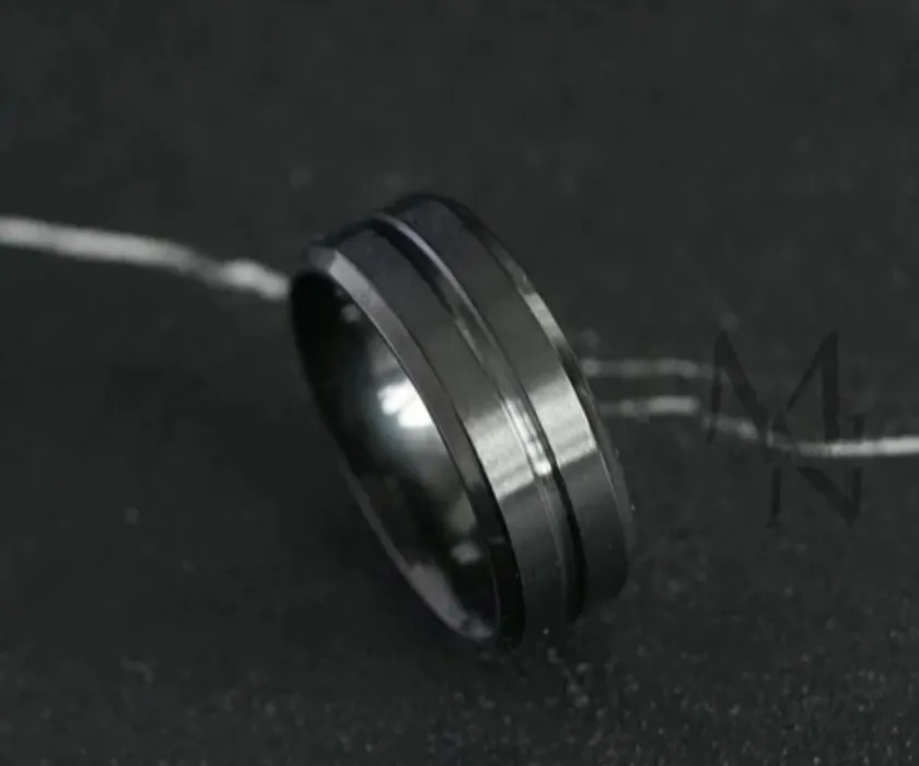 Jonc en onyx noir - bague gravée personnalisée de 8 mm, bijoux minimalistes 12us a&f