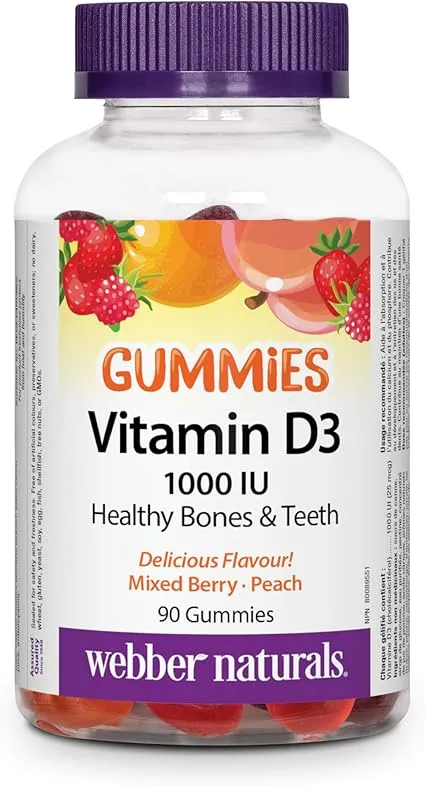 Webber Naturals Vitamin D3 1,000 IU, 90 Gummies, For Healthy Bones, Teeth, and the Maintenance of Good Health, Gluten and Diary Free, Non-GMO