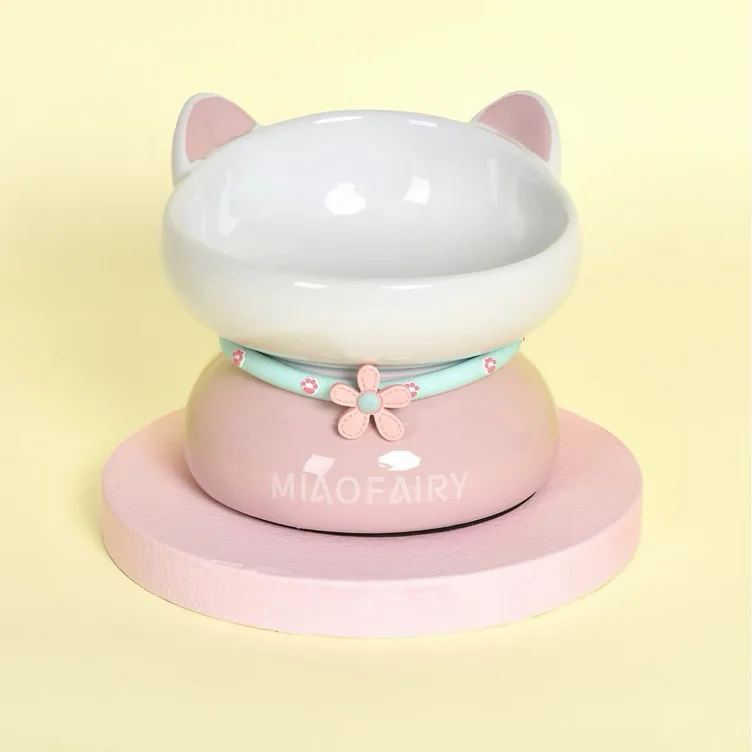Fairela MiaoFairy Blossom Ceramic Elevated Dog & Cat Bowl, Small: 2-cup, Pink