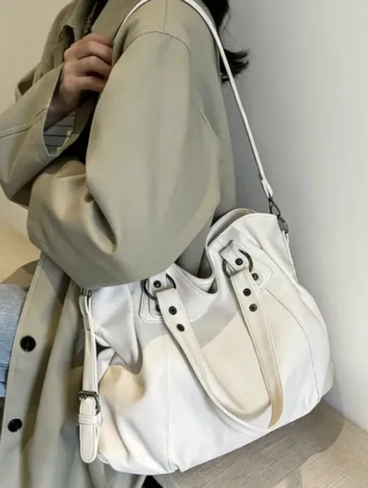 Skyglow - Plain Faux Leather Tote Bag