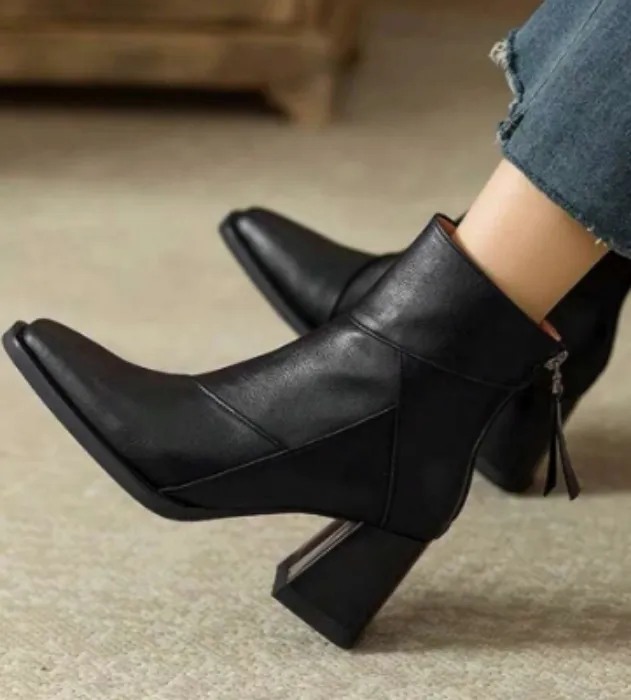 Botas de tobillo con tacón alto de estilo retro británico para mujer