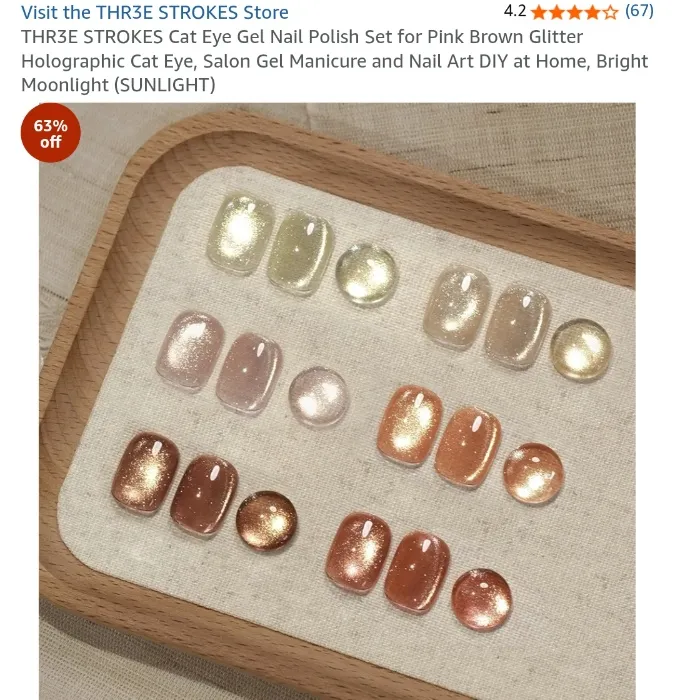 Buy THR3E STROKES Cat Eye Gel Nail Polish Set for Pink Brown Glitter Holographic Cat Eye, Salon Gel Manicure and Nail Art DIY at Home, Bright Moonlight (SUNLIGHT)