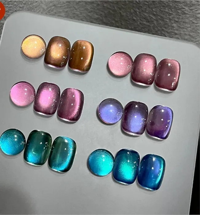 THR3E STROKES Glitter Cat Eye Gel Nail Polish Set with Magnet Colorful Galaxy for Holographic Cat Eye, Salon Gel Manicure and Nail Art DIY at Home (NEBULA) 