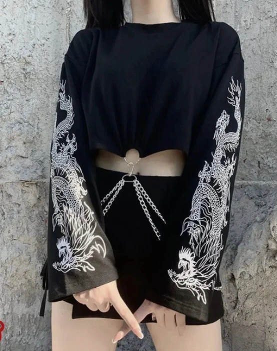 Faithless' Grunge Long Sleeved Top - Black 