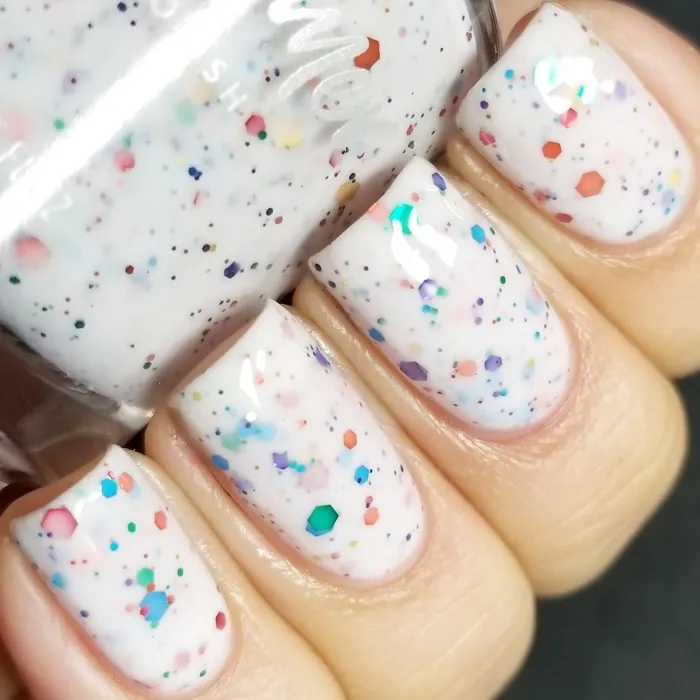 Oh Splat White Glitter Nail Polish with Rainbow Glitters