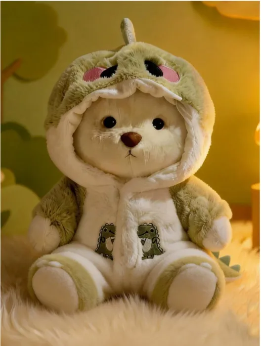 Muñeco de peluche con forma de dinosaurio lindo de 11.02 pulgadas, suave y esponjoso, con ropa desmontable