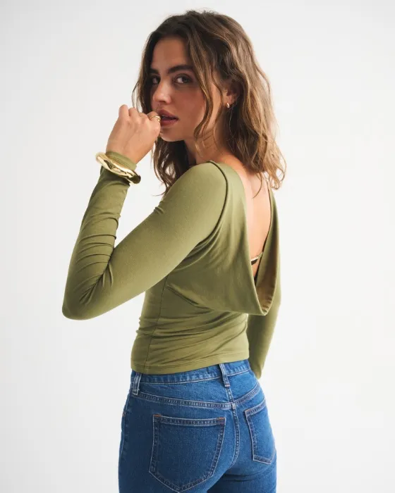 Bra-Free Cowl-Back Hardware Top - Moss Green