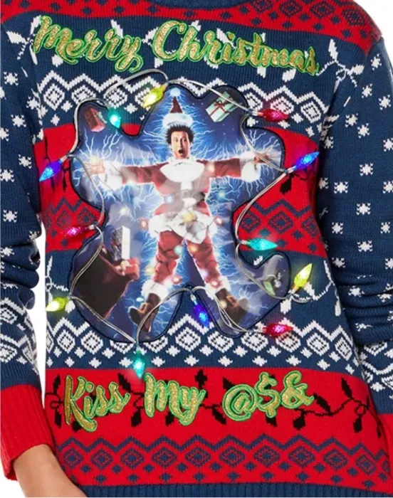 Light-Up Clark Griswold Kiss My Ass Christmas Sweater - National Lampoon's Christmas Vacation - Spencer's